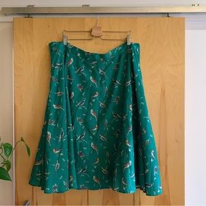 ModCloth Green Midi A-line Novelty Bird Skirt